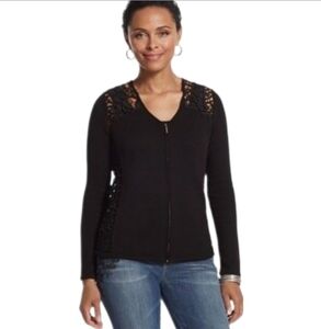 Chico's Black V-Neck Sweater with Lace Accents